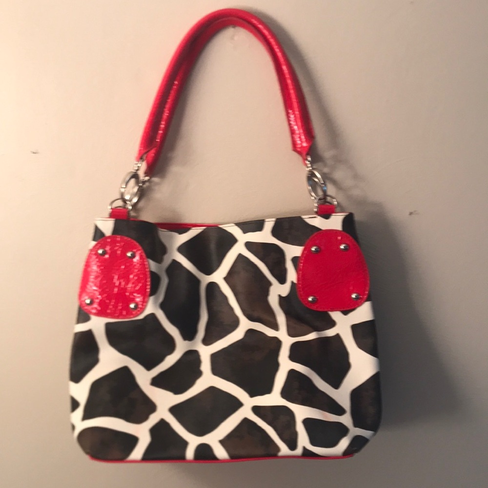 Animal print with red leather accents